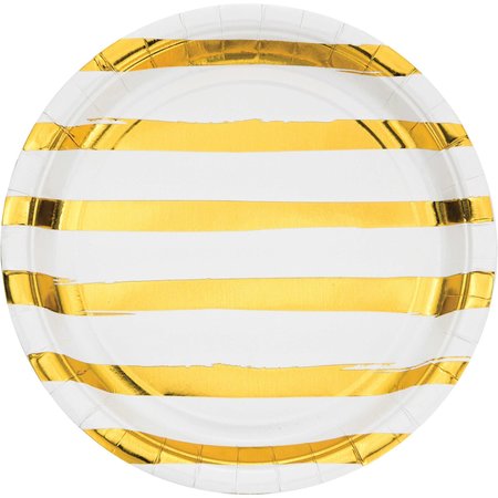 TOUCH OF COLOR White and Gold Foil Striped Paper Plates, 9", 96PK 329958